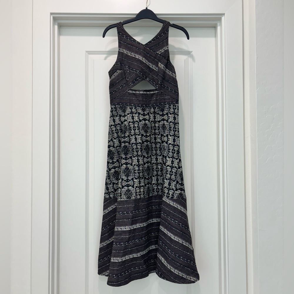 Free People Black and Cream Sleeveless Maxi with Cross-Front Cutout